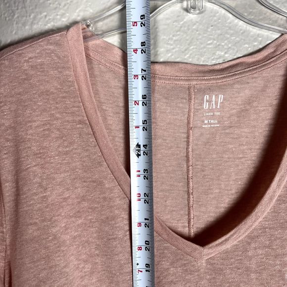 Gap Sz M Tall Linen Tee Short Sleeve T-Shirt Semi-Sheer Chalk Pink Sparkle - Picture 10 of 10